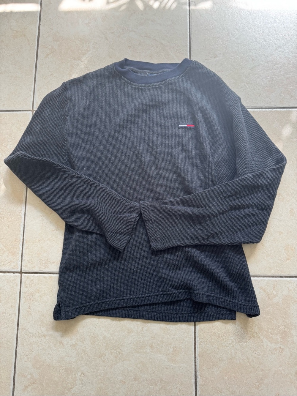 Vintage Y2K Tommy Hilfiger Waffle Knit Thermal Long Sleeve Black Shirt